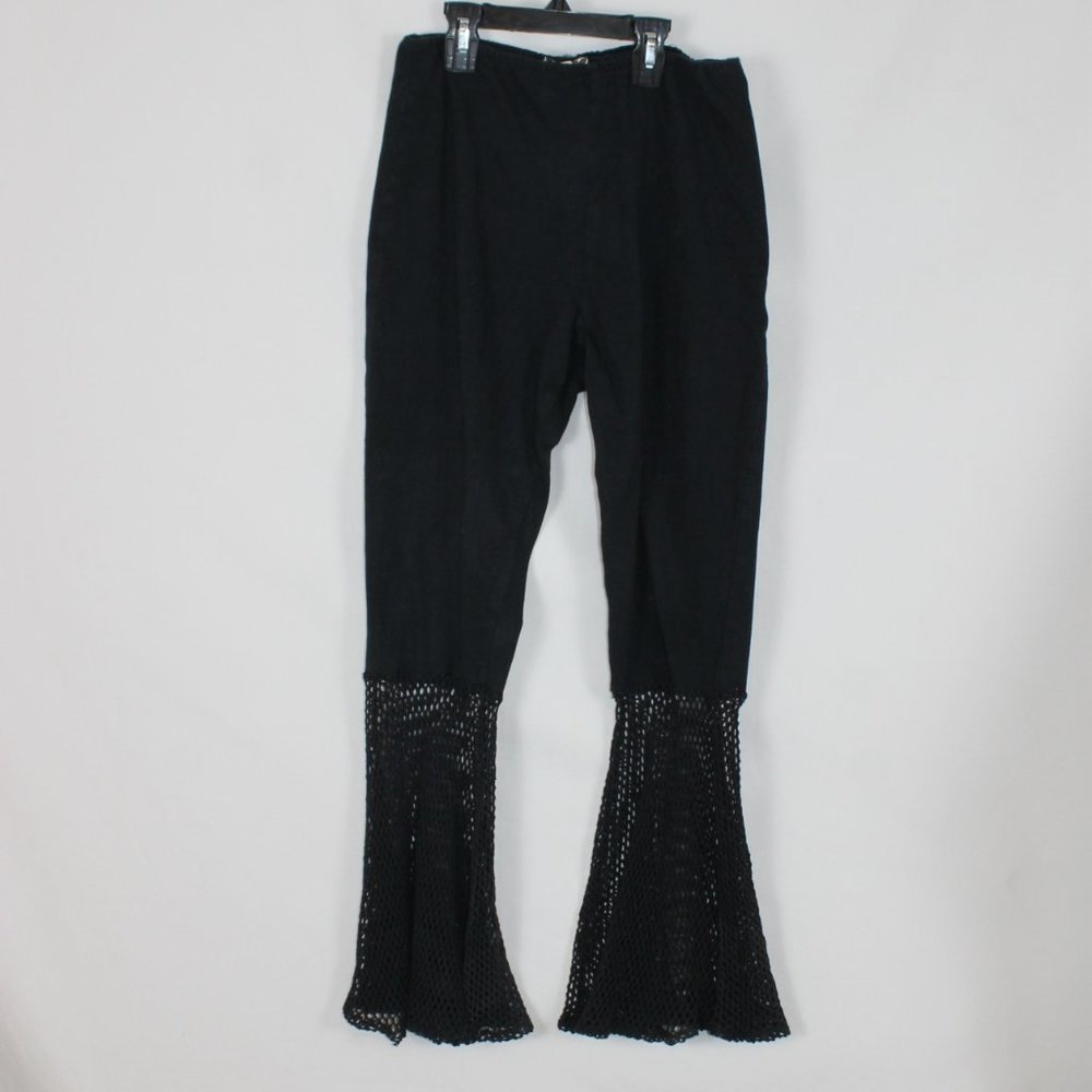 CLTO BASICS Pants Woman Size Medium Black with Flare Mesh Bottom Legs Elastic